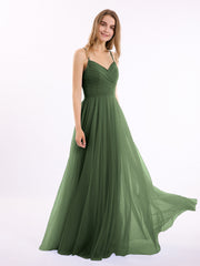 Sapghetti Bretelle Longue Tulle Robe Avec Cœur Olive Verte