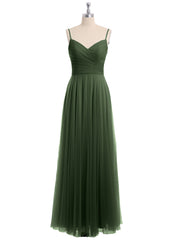 Sapghetti Bretelle Longue Tulle Robe Avec Cœur Olive Verte