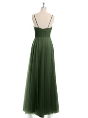 Sapghetti Bretelle Longue Tulle Robe Avec Cœur Olive Verte