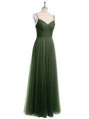 Sapghetti Bretelle Longue Tulle Robe Avec Cœur Olive Verte