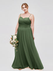 Sapghetti Bretelle Longue Tulle Robe Avec Cœur Olive Verte Grande Taille