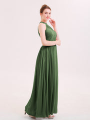 Robe Demoiselle d'honneur Licou Mousseline Longue avec Ceinture Olive Verte Grande Taille