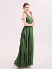 Robe Demoiselle d'honneur Licou Mousseline Longue avec Ceinture Olive Verte