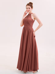 Robe Demoiselle d'honneur Licou Mousseline Longue avec Ceinture terracotta Grande Taille