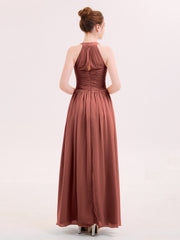 Robe Demoiselle d'honneur Licou Mousseline Longue avec Ceinture terracotta Grande Taille