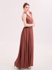 Robe Demoiselle d'honneur Licou Mousseline Longue avec Ceinture terracotta