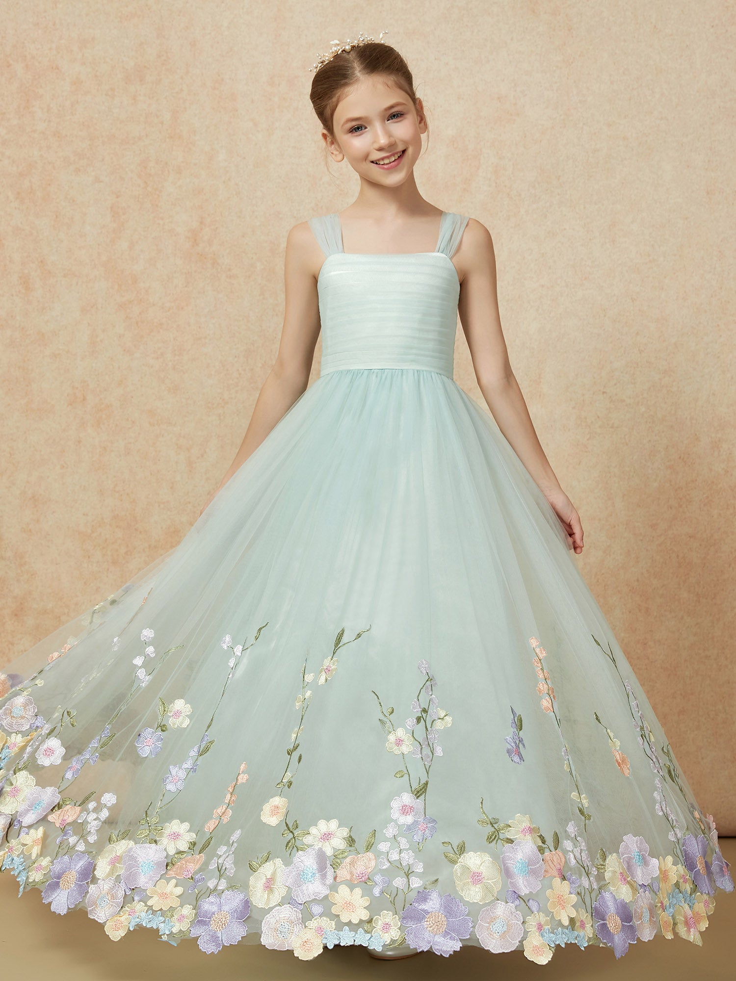 BABARONI Tulle Satin Bleu Ciel Robes de Fille A-ligne Carré Sans ...