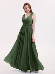 Robe avec Bretelle Double Perlée Mousseline avec Col en V Olive Verte Grande Taille