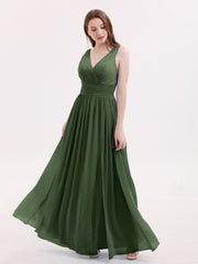 Robe avec Bretelle Double Perlée Mousseline avec Col en V Olive Verte