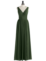 Robe avec Bretelle Double Perlée Mousseline avec Col en V Olive Verte