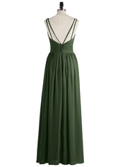 Robe avec Bretelle Double Perlée Mousseline avec Col en V Olive Verte Grande Taille