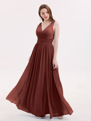 Robe avec Bretelle Double Perlée Mousseline avec Col en V terracotta Grande Taille