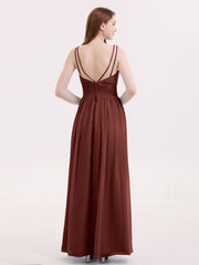 Robe avec Bretelle Double Perlée Mousseline avec Col en V terracotta Grande Taille