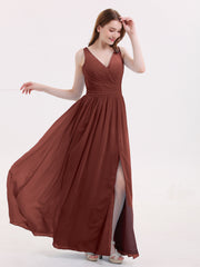 Robe avec Bretelle Double Perlée Mousseline avec Col en V terracotta Grande Taille