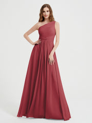 Une Épaule Robes Avec Corsage Plissé Cannelle Rose Grande Taille