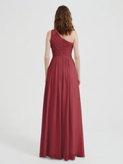 Une Épaule Robes Avec Corsage Plissé Cannelle Rose Grande Taille