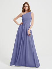 Une Épaule Robes Avec Corsage Plissé Pervenche Grande Taille