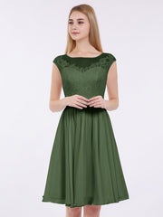 Mousseline et Dentelle Courte Robe de Demoiselle d'Honneur Olive Verte Grande Taille