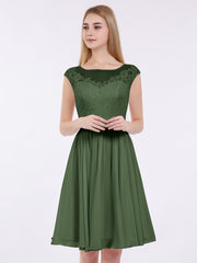 Mousseline et Dentelle Courte Robe de Demoiselle d'Honneur Olive Verte