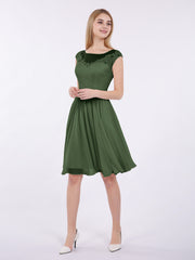 Mousseline et Dentelle Courte Robe de Demoiselle d'Honneur Olive Verte Grande Taille
