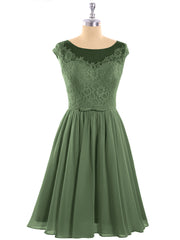 Mousseline et Dentelle Courte Robe de Demoiselle d'Honneur Olive Verte