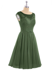 Mousseline et Dentelle Courte Robe de Demoiselle d'Honneur Olive Verte Grande Taille