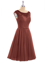 Mousseline et Dentelle Courte Robe de Demoiselle d'Honneur terracotta Grande Taille