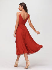 Spaghetti Bretelle Longueur De Mollet Robe Avec Ceinture Nœud Rouille