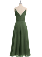 Spaghetti Bretelle Longueur De Mollet Robe Avec Ceinture Nœud Olive Verte