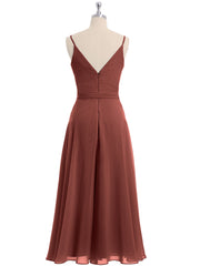 Spaghetti Bretelle Longueur De Mollet Robe Avec Ceinture Nœud terracotta