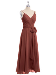 Spaghetti Bretelle Longueur De Mollet Robe Avec Ceinture Nœud terracotta