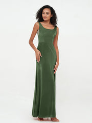 Robes Sirène Longues en Velours à Col en Bateau Olive Verte Grande Taille