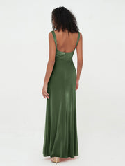 Robes Sirène Longues en Velours à Col en Bateau Olive Verte Grande Taille