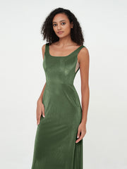 Robes Sirène Longues en Velours à Col en Bateau Olive Verte Grande Taille