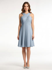 Devant Croisé Taille Empire Robe Demoiselle d'honneur Courte Bleu Poudré