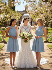 Devant Croisé Taille Empire Robe Demoiselle d'honneur Courte Bleu Poudré