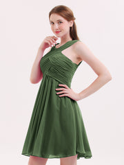 Devant Croisé Taille Empire Robe Demoiselle d'honneur Courte Olive Verte Grande Taille