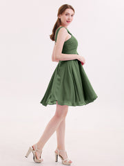 Devant Croisé Taille Empire Robe Demoiselle d'honneur Courte Olive Verte Grande Taille