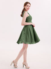 Devant Croisé Taille Empire Robe Demoiselle d'honneur Courte Olive Verte