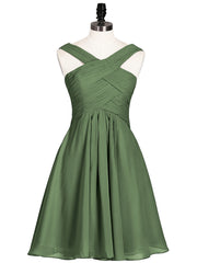 Devant Croisé Taille Empire Robe Demoiselle d'honneur Courte Olive Verte