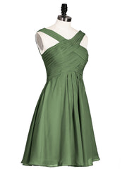 Devant Croisé Taille Empire Robe Demoiselle d'honneur Courte Olive Verte