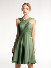 Devant Croisé Taille Empire Robe Demoiselle d'honneur Courte Olive Verte Grande Taille