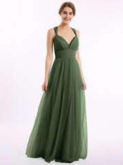 Convertible Dos Longueur Au Sol Tulle Robes Olive Verte