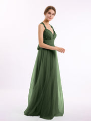 Convertible Dos Longueur Au Sol Tulle Robes Olive Verte