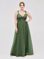 Convertible Dos Longueur Au Sol Tulle Robes Olive Verte Grande Taille