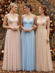 Convertible Dos Longueur Au Sol Tulle Robes Bleu Ciel
