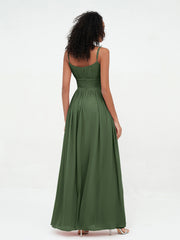 Robes Maxi en Mousseline à Encolure Carrée avec Poches Olive Verte Grande Taille