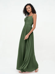Robes Maxi en Mousseline à Encolure Carrée avec Poches Olive Verte Grande Taille