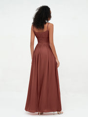 Robes Maxi en Mousseline à Encolure Carrée avec Poches terracotta Grande Taille