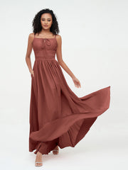 Robes Maxi en Mousseline à Encolure Carrée avec Poches terracotta Grande Taille